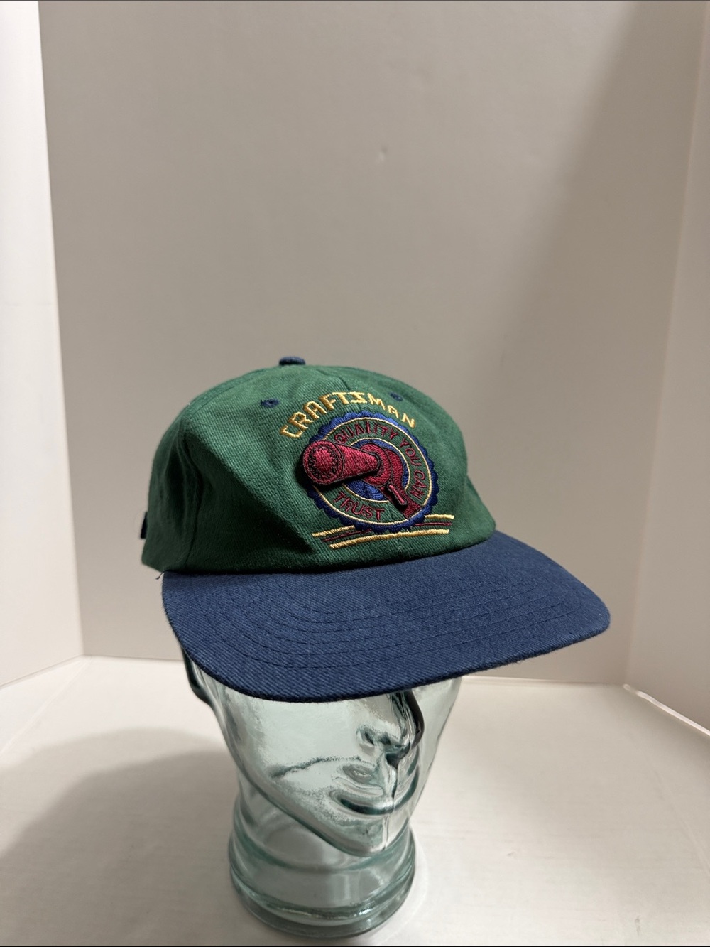 Craftsman Green and Navy Embroidered Vintage Style Baseball Cap